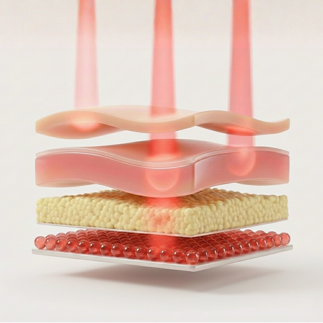 Illustration of light working through skin layers